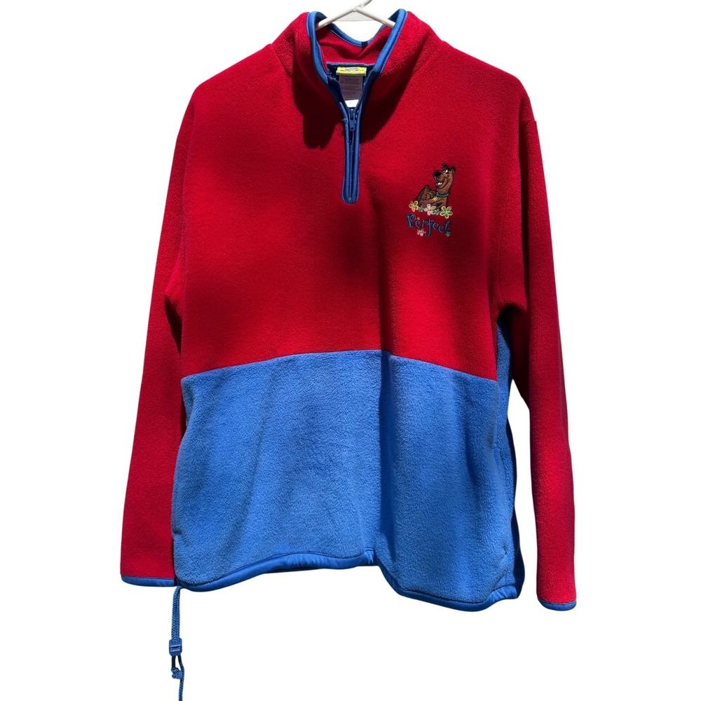 Vintage Scooby-Doo Cartoon Network Fleece Pullover Red Blue Colorblock Medium